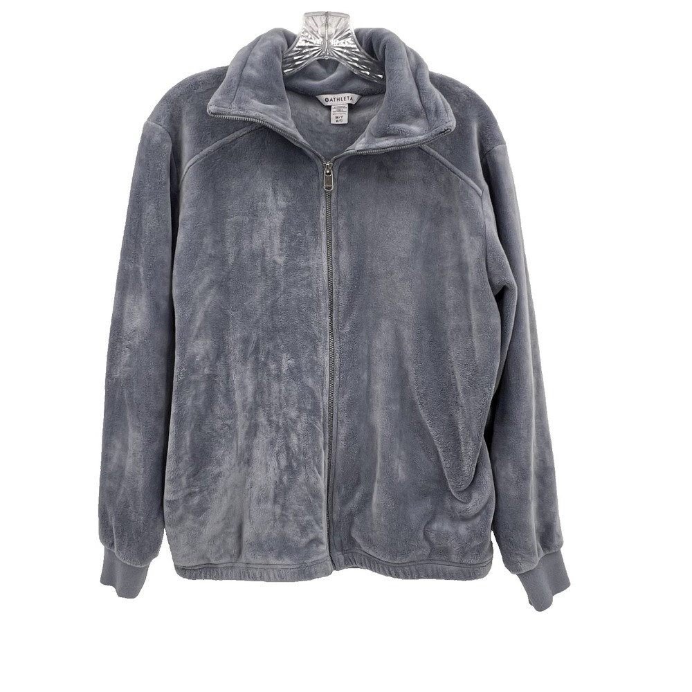 ATHLETA Women's Sz MT Tall Recover Cozy Karma Full-Zip Velour Jacket Bluish Gray